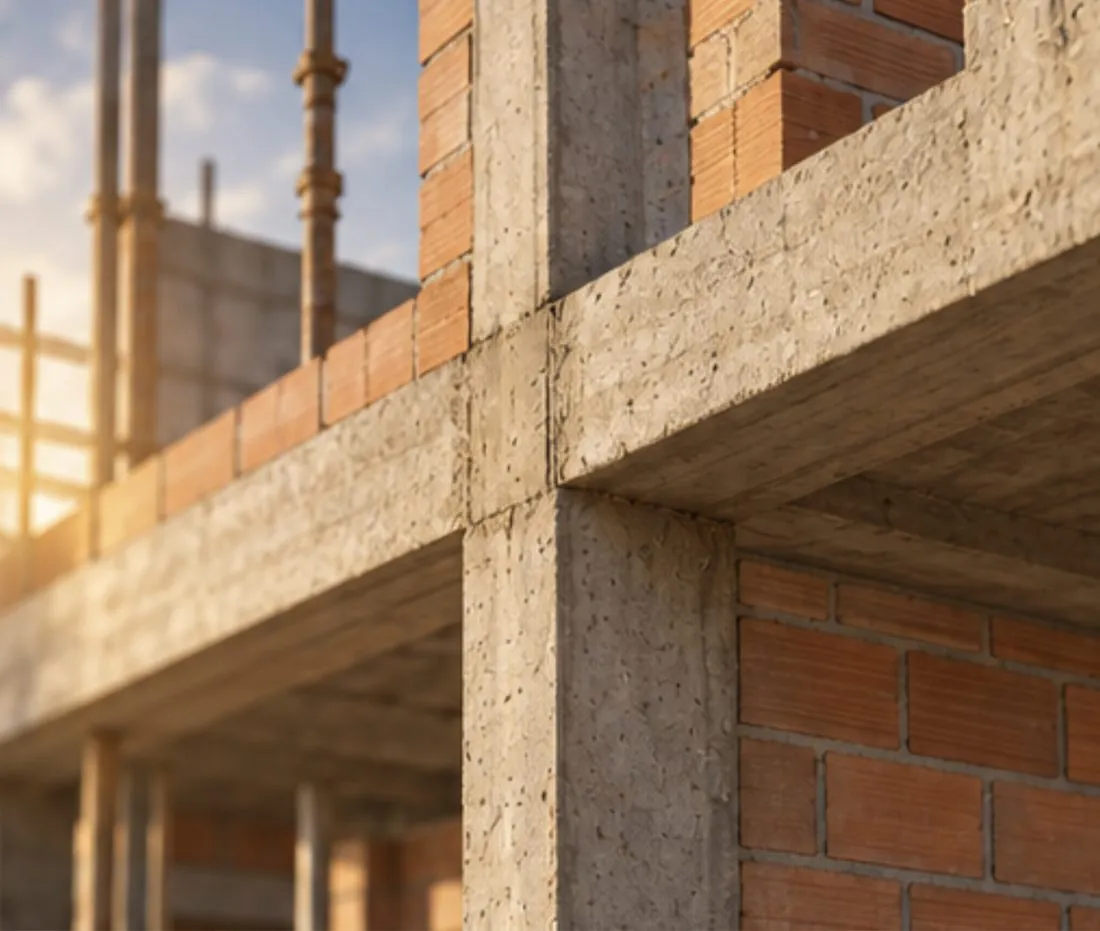 Construção tradicional em tijolo e betão armado